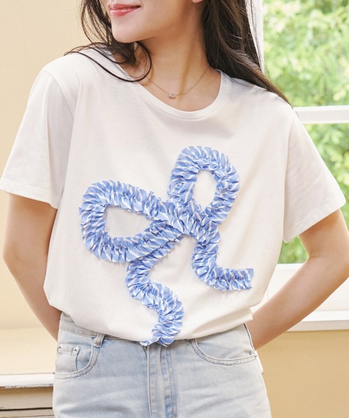 MELSOI.（メルソイ）の「エンブロイダリーリボンTシャツ（Tシャツ/カットソー・レディース・ネイビー/ブルー・FREE）」の17枚目の写真