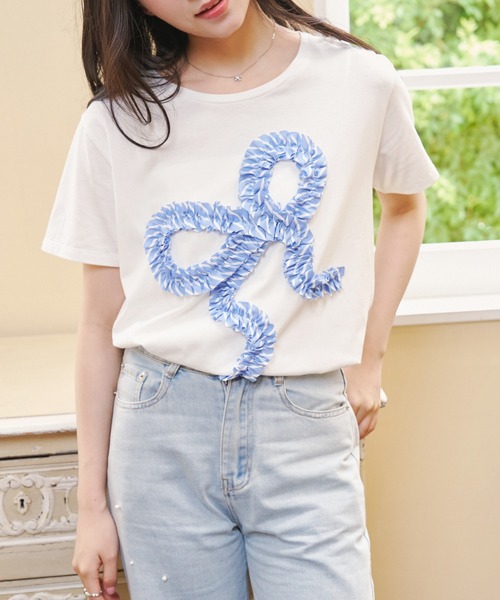 MELSOI.（メルソイ）の「エンブロイダリーリボンTシャツ（Tシャツ/カットソー・レディース・ネイビー/ブルー・FREE）」の18枚目の写真