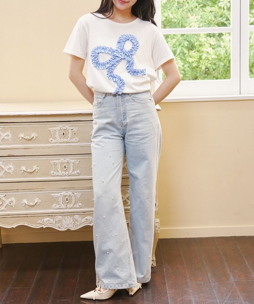 MELSOI.（メルソイ）の「エンブロイダリーリボンTシャツ（Tシャツ/カットソー・レディース・ネイビー/ブルー・FREE）」の19枚目の写真