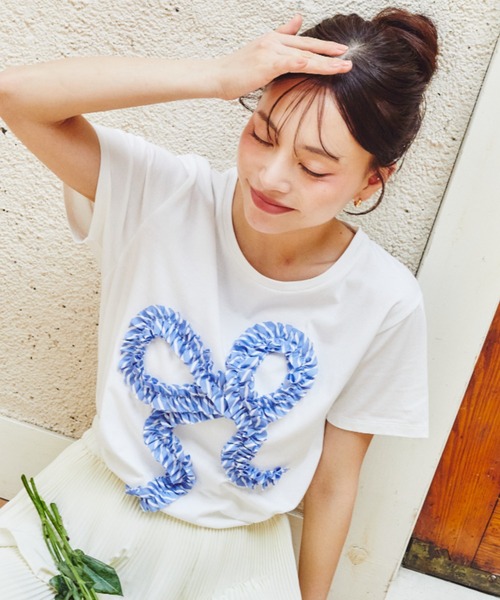 MELSOI.（メルソイ）の「エンブロイダリーリボンTシャツ（Tシャツ/カットソー・レディース・ネイビー/ブルー・FREE）」の16枚目の写真