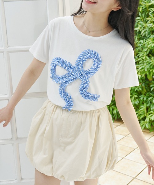 MELSOI.（メルソイ）の「エンブロイダリーリボンTシャツ（Tシャツ/カットソー・レディース・ネイビー/ブルー・FREE）」の21枚目の写真