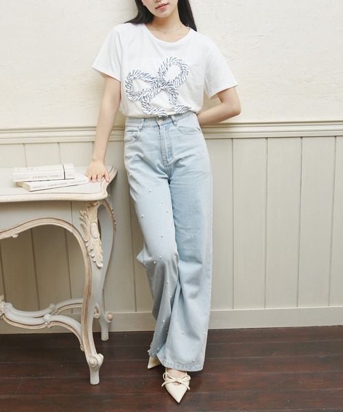 MELSOI.（メルソイ）の「エンブロイダリーリボンTシャツ（Tシャツ/カットソー・レディース・ネイビー/ブルー・FREE）」の15枚目の写真