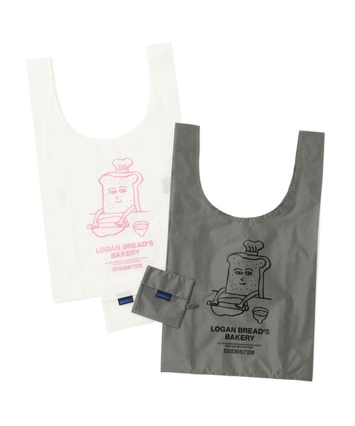 BAGGU(バグー)の「HONGAMA × BAGGU / LOGAN BREAD'S BAKERY ECO BAG(エコバッグ/サブバッグ・レディース・チャコールグレー/ホワイト・ONE SIZE)」の1枚目の写真