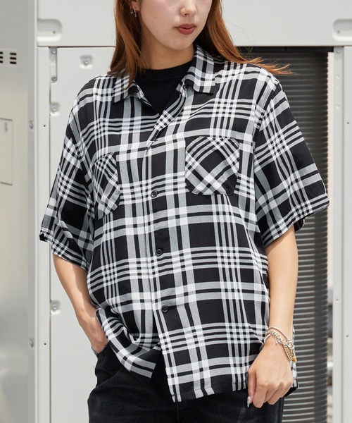 DAN RIVER（ダンリバー ）の「DAN RIVER/ダンリバー RAYON CHECK SS SHIRT チェックシャツ オンブレチェック 半袖 オーバーサイズ メンズ レディース ユニセックス 秋 秋服 2026年秋冬（シャツ/ブラウス・メンズ・ブラウン/ホワイト×ブラック/ブラック・M/S/L）」の8枚目の写真