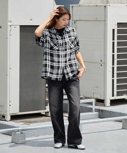 DAN RIVER（ダンリバー ）の「DAN RIVER/ダンリバー RAYON CHECK SS SHIRT チェックシャツ オンブレチェック 半袖 オーバーサイズ メンズ レディース ユニセックス 秋 秋服 2026年秋冬（シャツ/ブラウス・メンズ・ブラウン/ホワイト×ブラック/ブラック・M/S/L）」の19枚目の写真