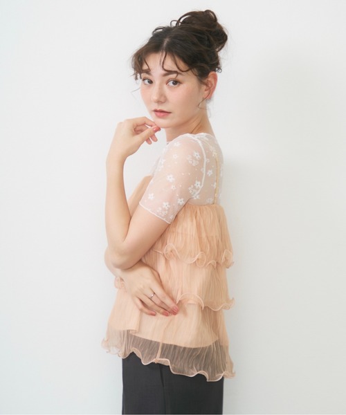 Lunea(ルネア)の「シアーティアードチュールキャミソール / sheer tiered tulle camisole(キャミソール・レディース・ブルー/アイボリー/ピンク・FREE)」の3枚目の写真