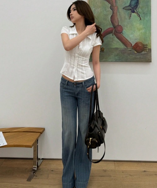 LAMPOON(ランプーン)の「タックショートスリーブシャツ(シャツ/ブラウス・レディース・ホワイト・SMALL/MEDIUM/LARGE)」の2枚目の写真