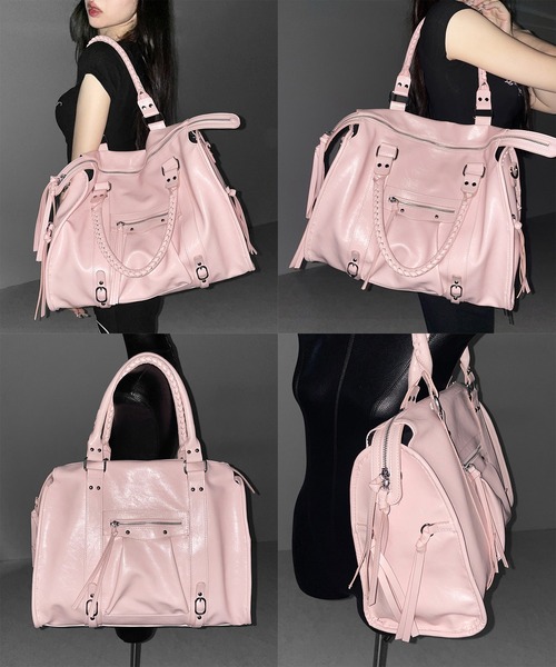 me+em select(ミームセレクト)の「【 2color / 大容量 】ヴィンテージフェイクレザーボストンエディターズバッグ / vintage fake leather boston editors bag(ショルダーバッグ・レディース・ピンク/ブラック・FREE)」の3枚目の写真