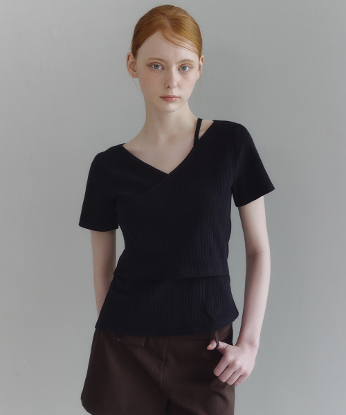 MICANE（ミケーネ）の「アルビンVラップTハーフ.ver（Tシャツ/カットソー・レディース・ライム/クリーム/ブラック・1/2/3/4）」の9枚目の写真