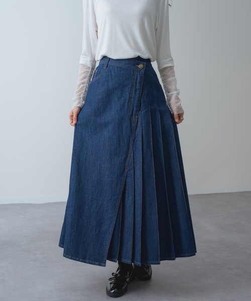 refinedworks(リファインドワークス)の「【refinedworks】アシンメトリーラップ デニム プリーツ 切替 フレア スカート!(デニムスカート・レディース・ネイビー/ブラック・FREE)」の19枚目の写真