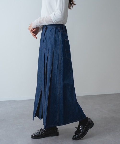 refinedworks(リファインドワークス)の「【refinedworks】アシンメトリーラップ デニム プリーツ 切替 フレア スカート!(デニムスカート・レディース・ネイビー/ブラック・FREE)」の9枚目の写真