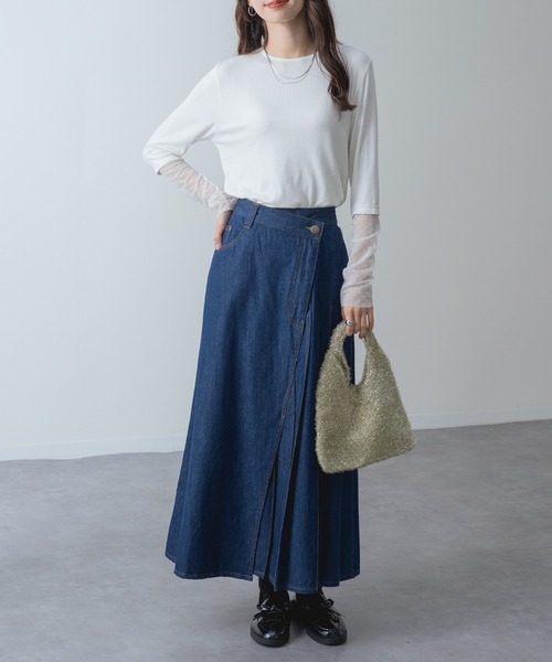 refinedworks(リファインドワークス)の「【refinedworks】アシンメトリーラップ デニム プリーツ 切替 フレア スカート!(デニムスカート・レディース・ネイビー/ブラック・FREE)」の18枚目の写真