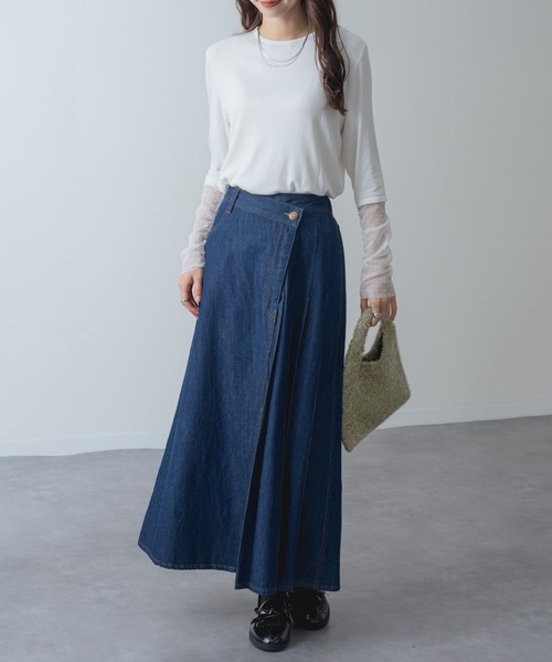 refinedworks(リファインドワークス)の「【refinedworks】アシンメトリーラップ デニム プリーツ 切替 フレア スカート!(デニムスカート・レディース・ネイビー/ブラック・FREE)」の21枚目の写真