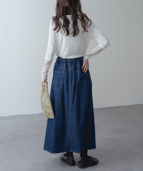 refinedworks(リファインドワークス)の「【refinedworks】アシンメトリーラップ デニム プリーツ 切替 フレア スカート!(デニムスカート・レディース・ネイビー/ブラック・FREE)」の22枚目の写真
