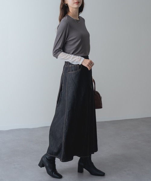 refinedworks(リファインドワークス)の「【refinedworks】アシンメトリーラップ デニム プリーツ 切替 フレア スカート!(デニムスカート・レディース・ネイビー/ブラック・FREE)」の14枚目の写真