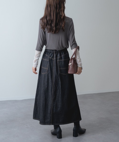 refinedworks(リファインドワークス)の「【refinedworks】アシンメトリーラップ デニム プリーツ 切替 フレア スカート!(デニムスカート・レディース・ネイビー/ブラック・FREE)」の15枚目の写真