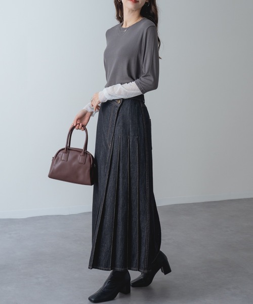 refinedworks(リファインドワークス)の「【refinedworks】アシンメトリーラップ デニム プリーツ 切替 フレア スカート!(デニムスカート・レディース・ネイビー/ブラック・FREE)」の17枚目の写真