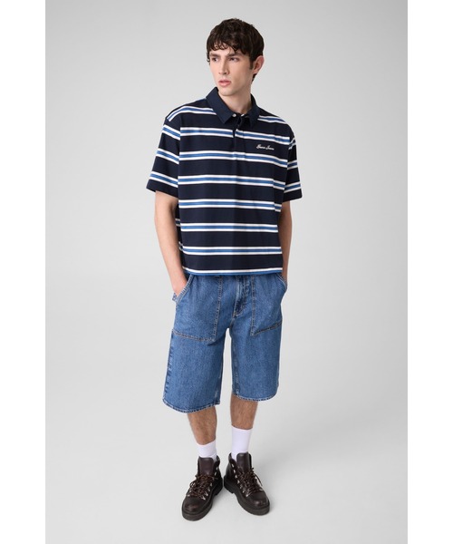 GUESS JEANS(ゲスジーンズ)の「GUESS JEANS Boxy Striped Polo ポロシャツ(ポロシャツ・メンズ・ホワイト系その他/ネイビー・XX-LARGE/X-LARGE/MEDIUM/LARGE)」の5枚目の写真