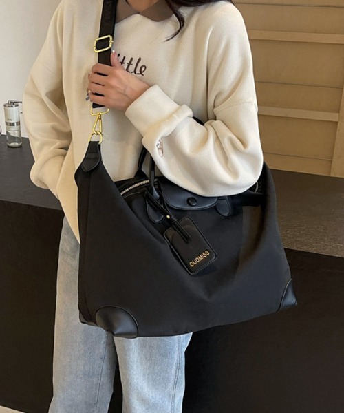 ONEP STAR(ワンピスター)の「キャンバス異素材2wayボストンバッグ(ボストンバッグ・レディース・ブラック/オフホワイト/アーミー・FREE)」の2枚目の写真