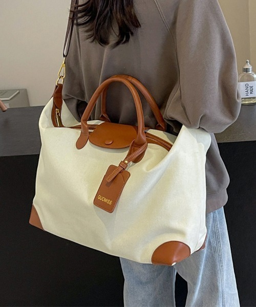 ONEP STAR(ワンピスター)の「キャンバス異素材2wayボストンバッグ(ボストンバッグ・レディース・ブラック/オフホワイト/アーミー・FREE)」の4枚目の写真