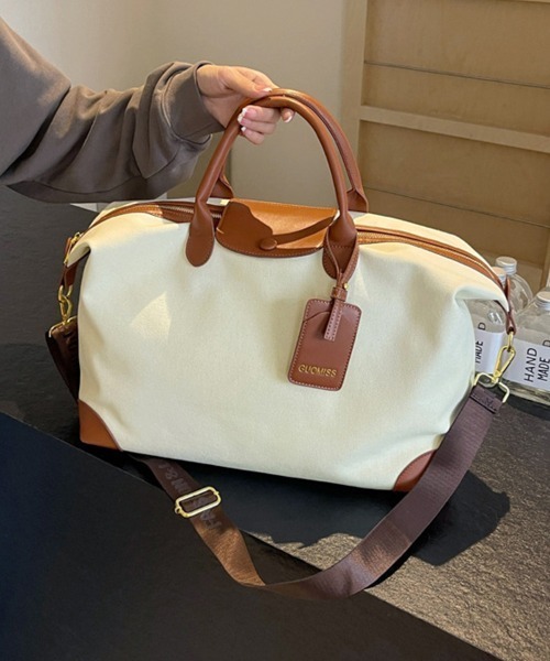 ONEP STAR(ワンピスター)の「キャンバス異素材2wayボストンバッグ(ボストンバッグ・レディース・ブラック/オフホワイト/アーミー・FREE)」の5枚目の写真