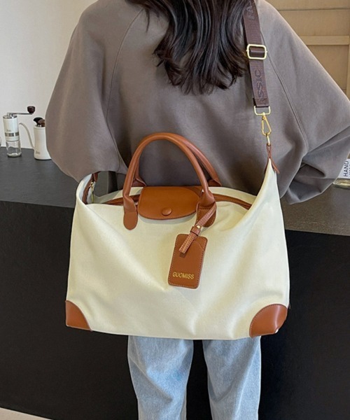 ONEP STAR(ワンピスター)の「キャンバス異素材2wayボストンバッグ(ボストンバッグ・レディース・ブラック/オフホワイト/アーミー・FREE)」の6枚目の写真