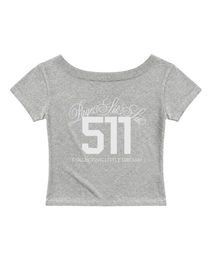 511 レタリングプリントワンショルダースリムフィット半袖Tシャツ グレー
