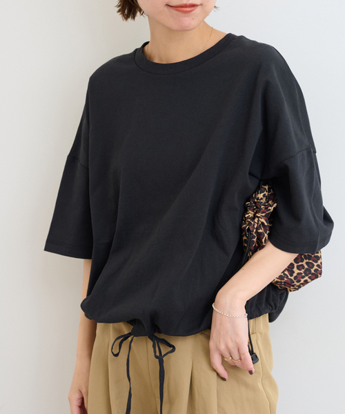 JOURNAL STANDARD relume(ジャーナルスタンダード レリューム)の「《追加4》ギャザーヘムショートスリーブTシャツ(Tシャツ/カットソー・レディース・ベージュ/ライトグレー/ホワイト/ブラック・FREE)」の1枚目の写真