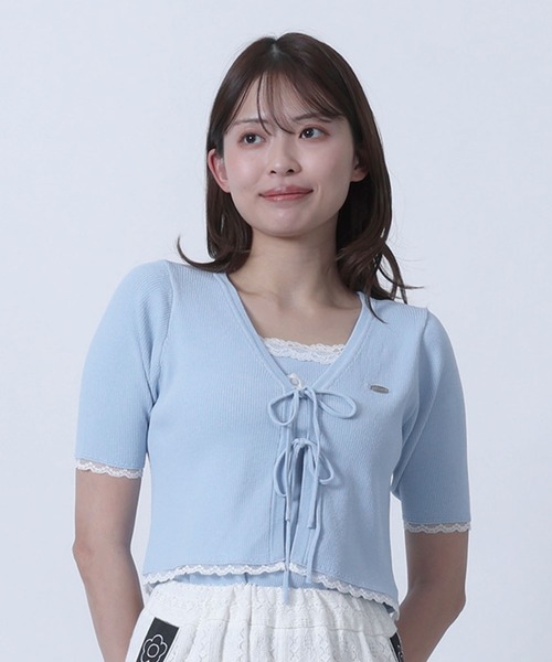 MARY QUANT(マリークワント)の「フロントリボンニット アンサンブル(Tシャツ/カットソー・レディース・マルチ/ホワイト/ライトブルー/ブラック・M)」の3枚目の写真