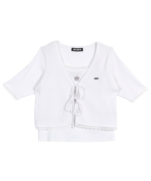 MARY QUANT(マリークワント)の「フロントリボンニット アンサンブル(Tシャツ/カットソー・レディース・マルチ/ホワイト/ライトブルー/ブラック・M)」の12枚目の写真
