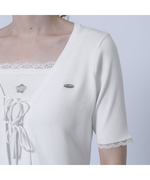 MARY QUANT(マリークワント)の「フロントリボンニット アンサンブル(Tシャツ/カットソー・レディース・マルチ/ホワイト/ライトブルー/ブラック・M)」の7枚目の写真