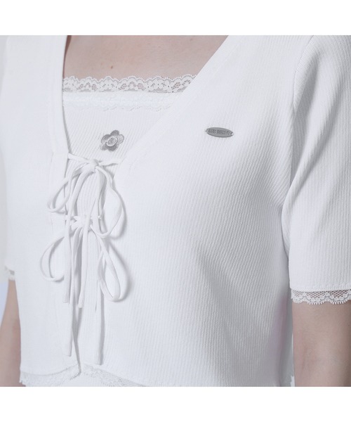 MARY QUANT(マリークワント)の「フロントリボンニット アンサンブル(Tシャツ/カットソー・レディース・マルチ/ホワイト/ライトブルー/ブラック・M)」の6枚目の写真