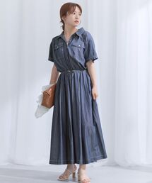 COHINA（コヒナ）の「ライトデニムハーフスリーブシャツワンピース 【低身長・小柄女性】（シャツワンピース）」