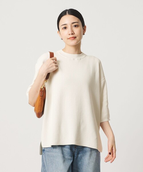 BEAUTY&YOUTH UNITED ARROWS(ビューティーアンドユースユナイテッドアローズ)の「コットンポリエステル ハーフスリーブ ニットプルオーバー ウォッシャブル(ニット/セーター・レディース・オリーブ/オフホワイト/ダークグレー・FREE)」の2枚目の写真