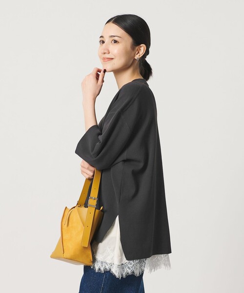 BEAUTY&YOUTH UNITED ARROWS(ビューティーアンドユースユナイテッドアローズ)の「コットンポリエステル ハーフスリーブ ニットプルオーバー ウォッシャブル(ニット/セーター・レディース・オリーブ/オフホワイト/ダークグレー・FREE)」の3枚目の写真