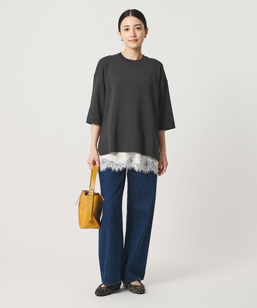 BEAUTY&YOUTH UNITED ARROWS(ビューティーアンドユースユナイテッドアローズ)の「コットンポリエステル ハーフスリーブ ニットプルオーバー ウォッシャブル(ニット/セーター・レディース・オリーブ/オフホワイト/ダークグレー・FREE)」の5枚目の写真