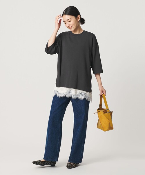 BEAUTY&YOUTH UNITED ARROWS(ビューティーアンドユースユナイテッドアローズ)の「コットンポリエステル ハーフスリーブ ニットプルオーバー ウォッシャブル(ニット/セーター・レディース・オリーブ/オフホワイト/ダークグレー・FREE)」の6枚目の写真