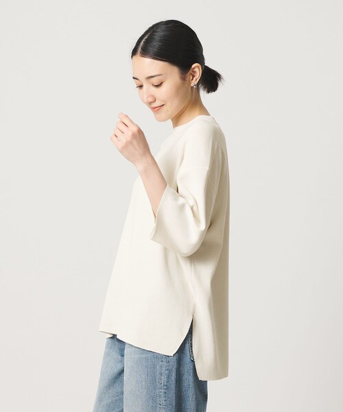 BEAUTY&YOUTH UNITED ARROWS(ビューティーアンドユースユナイテッドアローズ)の「コットンポリエステル ハーフスリーブ ニットプルオーバー ウォッシャブル(ニット/セーター・レディース・オリーブ/オフホワイト/ダークグレー・FREE)」の7枚目の写真