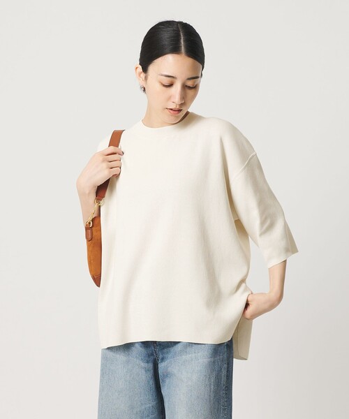 BEAUTY&YOUTH UNITED ARROWS(ビューティーアンドユースユナイテッドアローズ)の「コットンポリエステル ハーフスリーブ ニットプルオーバー ウォッシャブル(ニット/セーター・レディース・オリーブ/オフホワイト/ダークグレー・FREE)」の8枚目の写真