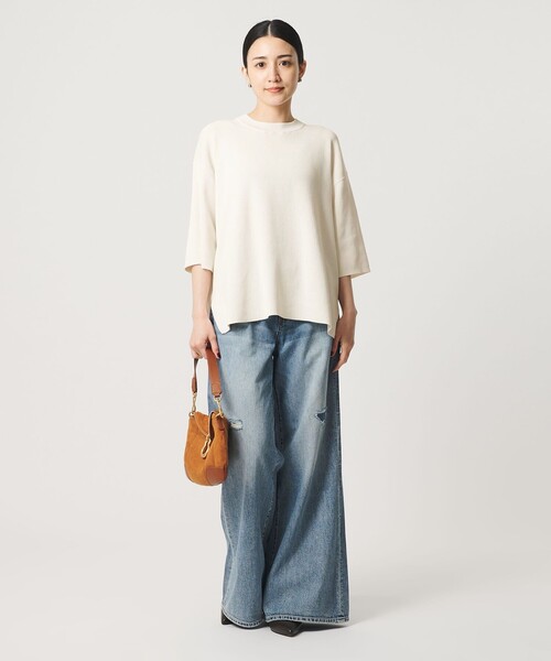 BEAUTY&YOUTH UNITED ARROWS(ビューティーアンドユースユナイテッドアローズ)の「コットンポリエステル ハーフスリーブ ニットプルオーバー ウォッシャブル(ニット/セーター・レディース・オリーブ/オフホワイト/ダークグレー・FREE)」の9枚目の写真