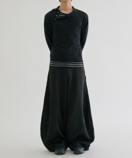 EPNK(イーピーエヌケー)の「Long sleeve asymmetry neck polo / ロングスリーブ アシンメトリーネックポロ(ニット/セーター・メンズ・グレー/グレイッシュベージュ/ブラック・MEDIUM/LARGE/SMALL)」の17枚目の写真