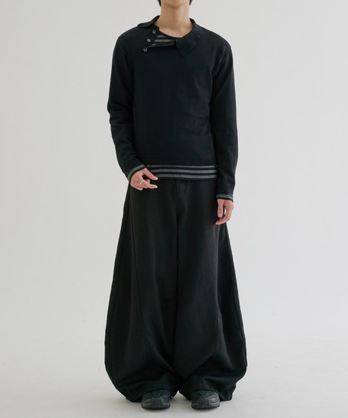 EPNK(イーピーエヌケー)の「Long sleeve asymmetry neck polo / ロングスリーブ アシンメトリーネックポロ(ニット/セーター・メンズ・グレー/グレイッシュベージュ/ブラック・MEDIUM/LARGE/SMALL)」の18枚目の写真