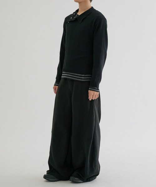 EPNK(イーピーエヌケー)の「Long sleeve asymmetry neck polo / ロングスリーブ アシンメトリーネックポロ(ニット/セーター・メンズ・グレー/グレイッシュベージュ/ブラック・MEDIUM/LARGE/SMALL)」の19枚目の写真