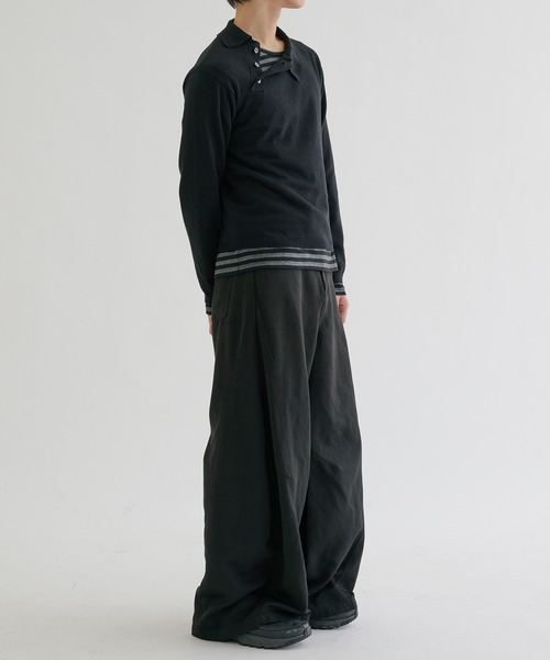 EPNK(イーピーエヌケー)の「Long sleeve asymmetry neck polo / ロングスリーブ アシンメトリーネックポロ(ニット/セーター・メンズ・グレー/グレイッシュベージュ/ブラック・MEDIUM/LARGE/SMALL)」の21枚目の写真