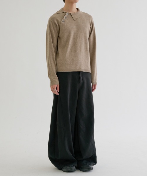 EPNK(イーピーエヌケー)の「Long sleeve asymmetry neck polo / ロングスリーブ アシンメトリーネックポロ(ニット/セーター・メンズ・グレー/グレイッシュベージュ/ブラック・MEDIUM/LARGE/SMALL)」の15枚目の写真
