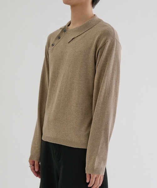 EPNK(イーピーエヌケー)の「Long sleeve asymmetry neck polo / ロングスリーブ アシンメトリーネックポロ(ニット/セーター・メンズ・グレー/グレイッシュベージュ/ブラック・MEDIUM/LARGE/SMALL)」の6枚目の写真
