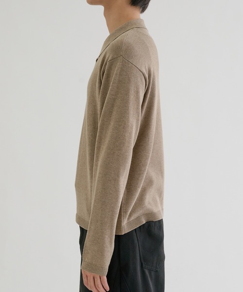 EPNK(イーピーエヌケー)の「Long sleeve asymmetry neck polo / ロングスリーブ アシンメトリーネックポロ(ニット/セーター・メンズ・グレー/グレイッシュベージュ/ブラック・MEDIUM/LARGE/SMALL)」の7枚目の写真
