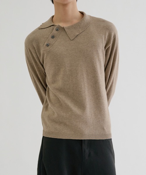 EPNK(イーピーエヌケー)の「Long sleeve asymmetry neck polo / ロングスリーブ アシンメトリーネックポロ(ニット/セーター・メンズ・グレー/グレイッシュベージュ/ブラック・MEDIUM/LARGE/SMALL)」の9枚目の写真