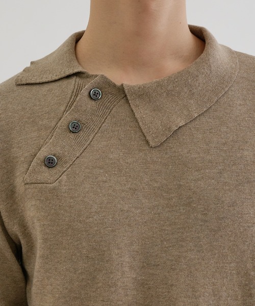 EPNK(イーピーエヌケー)の「Long sleeve asymmetry neck polo / ロングスリーブ アシンメトリーネックポロ(ニット/セーター・メンズ・グレー/グレイッシュベージュ/ブラック・MEDIUM/LARGE/SMALL)」の16枚目の写真