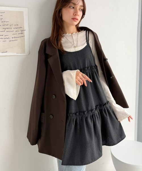 mily bilet（ミウィビレット）の「【mily bilet】重ねるだけで旬の甘めスタイルに。切替ティアードキャミチュニック（キャミソール・レディース・ブラウン系1/ブラック/ブラウン系2・MEDIUM/LARGE/X-LARGE/SMALL）」の10枚目の写真